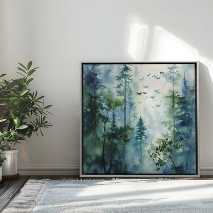 Blue and Green Enchanted Forest II Print on Canvas