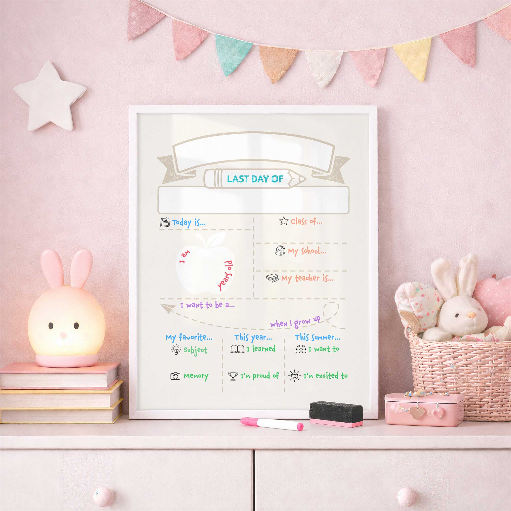 last day of school dry erase board on a girls dresser