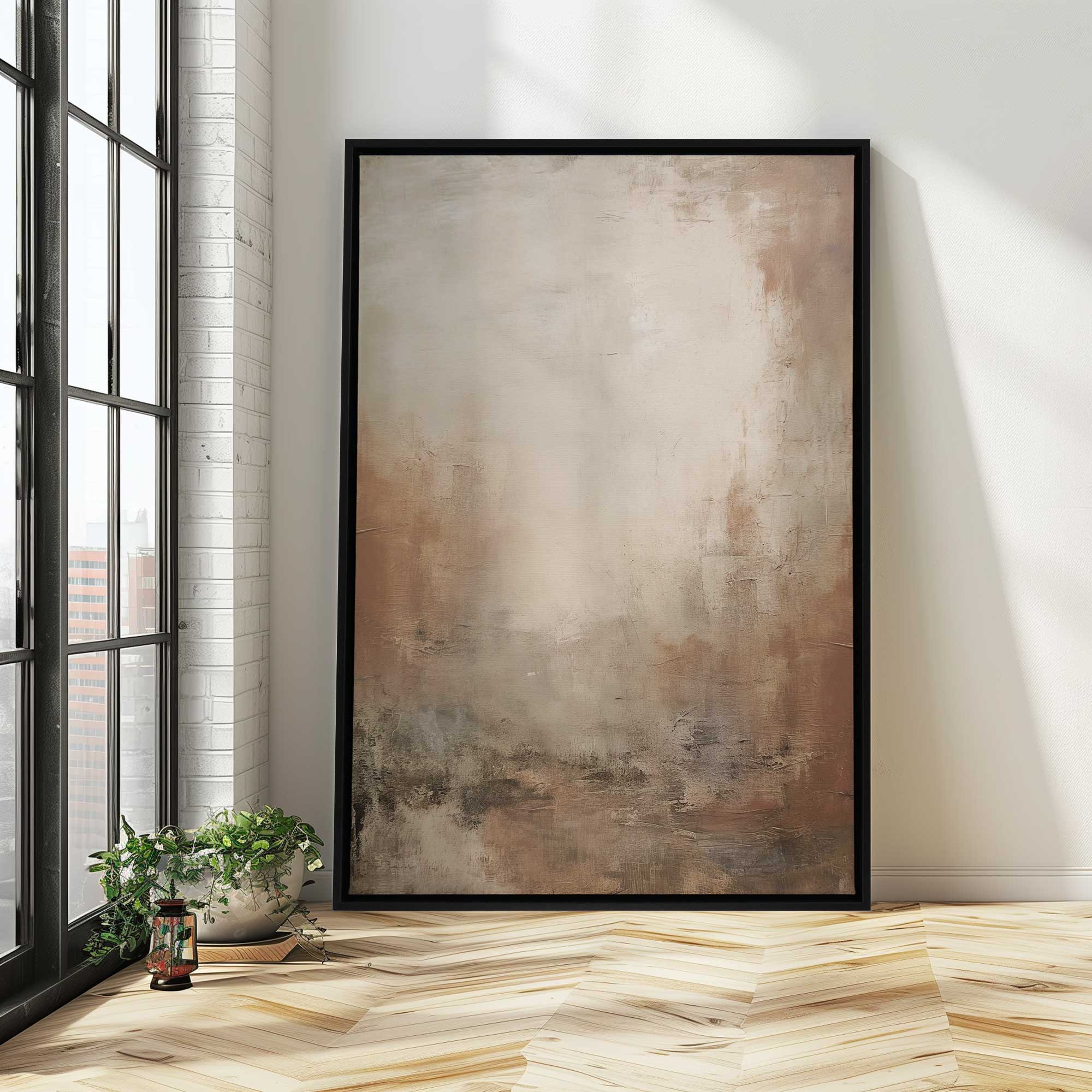 russet mists unfolding v2 print on canvas in a black floater frame on the wall