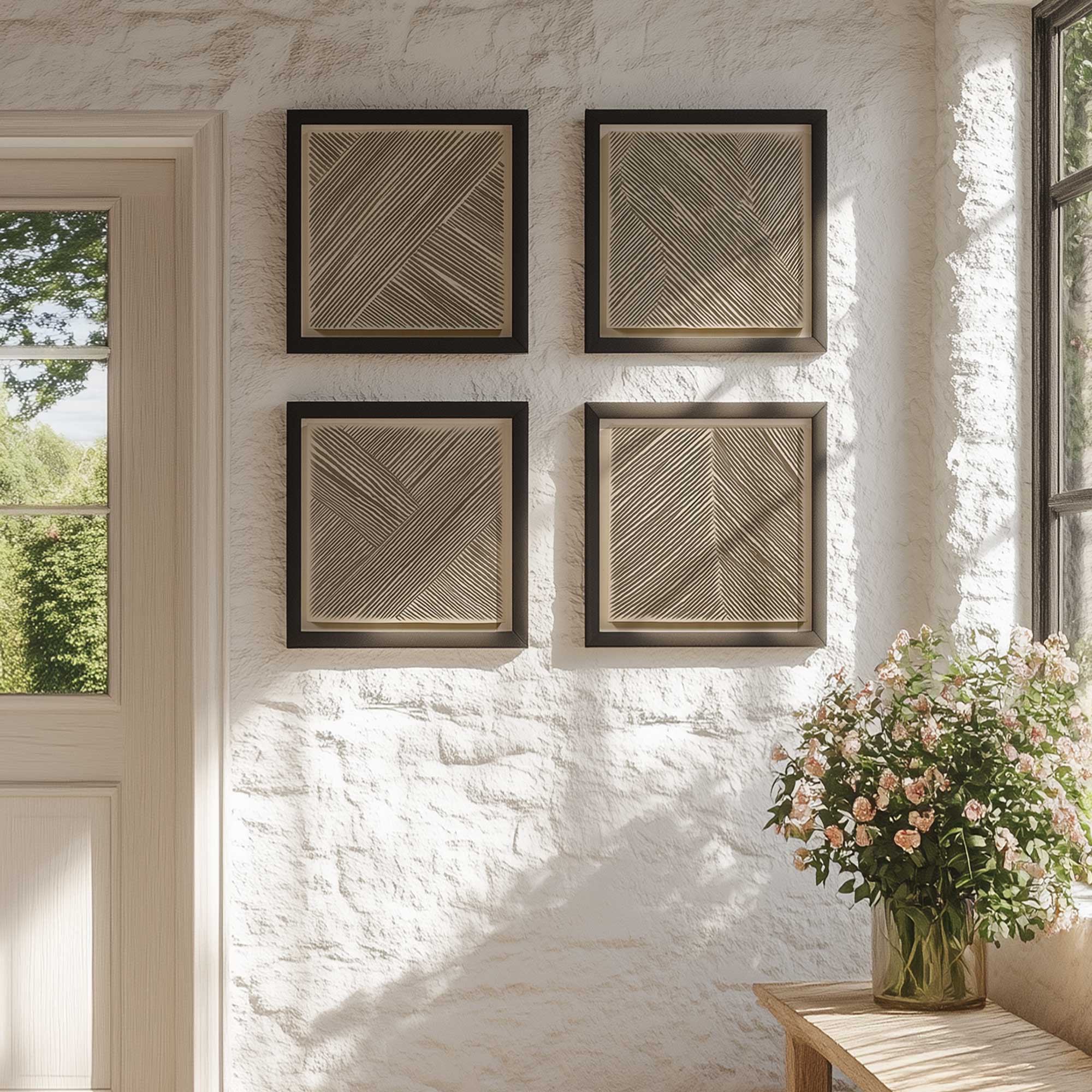 modern linear illusion set of 4 framed abstract prints