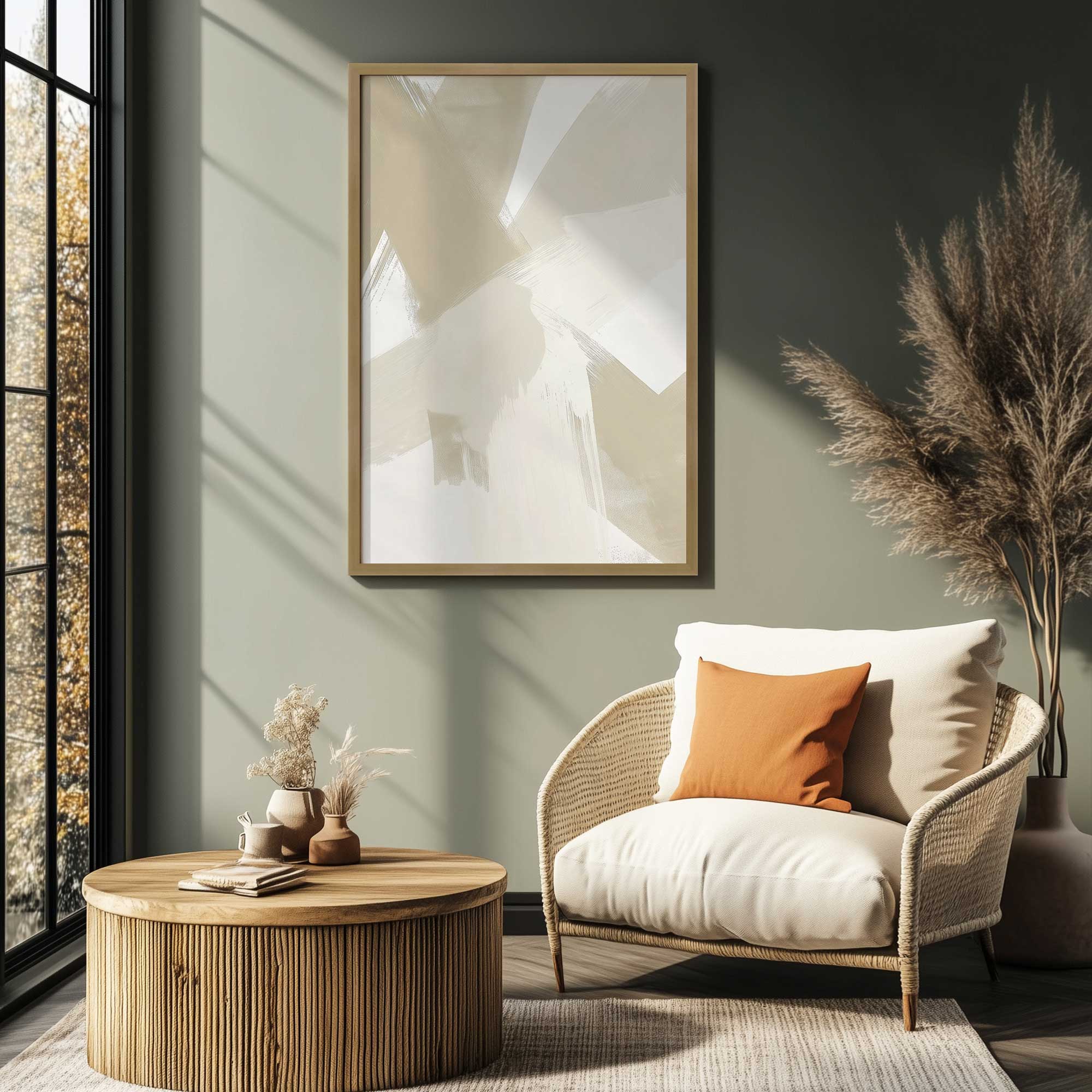 soft momentum II print hanging in a quiet sitting room