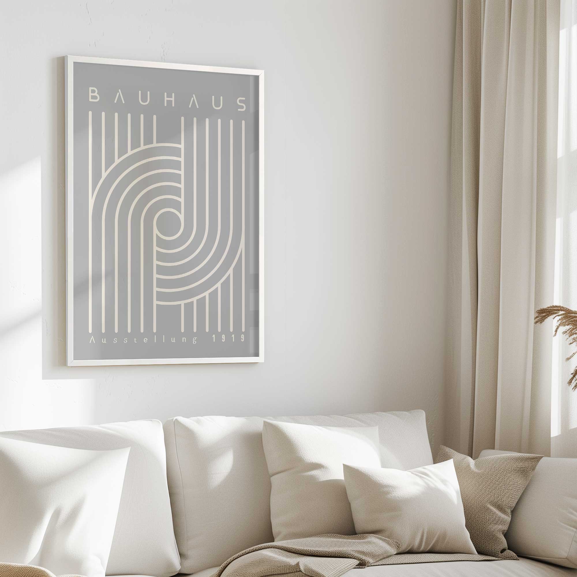 1919 bauhaus linear rolled print in a frame on a wall