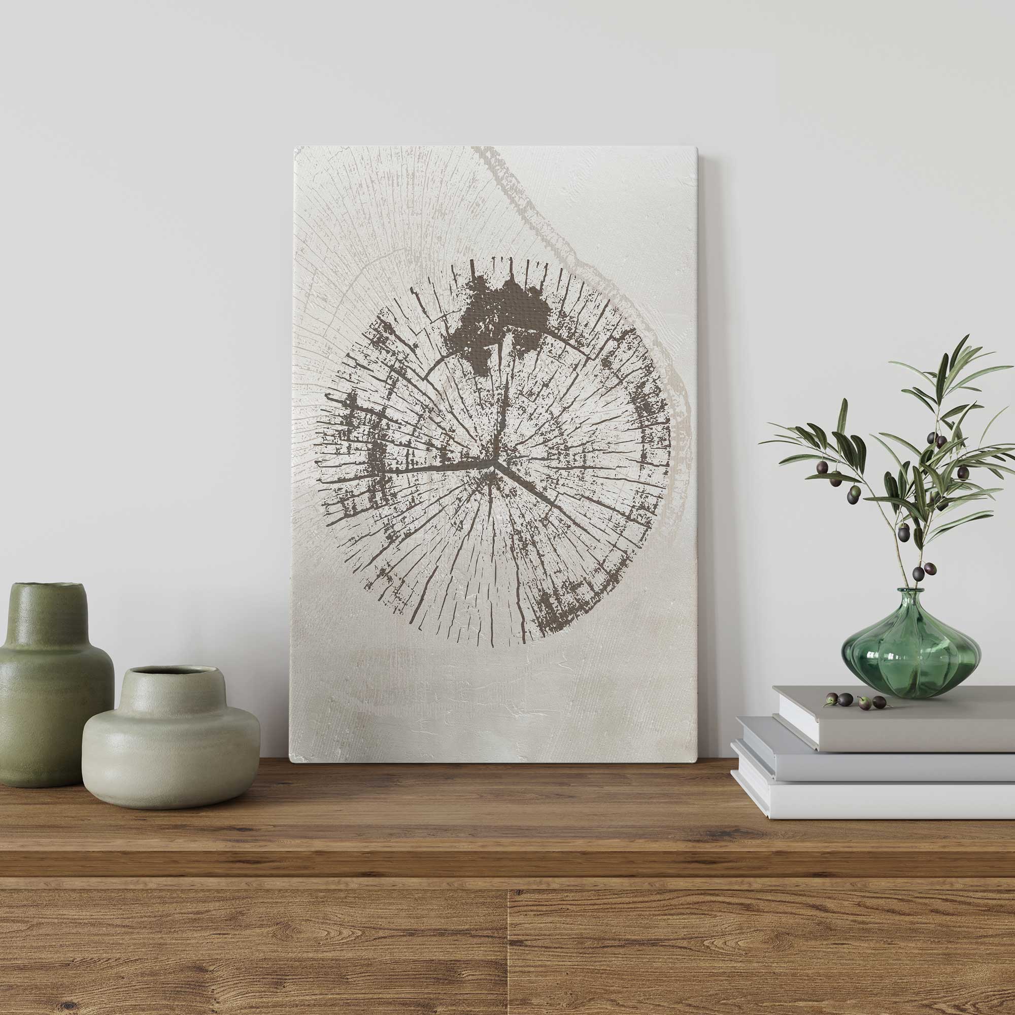 beige tree ring print I on a dresser