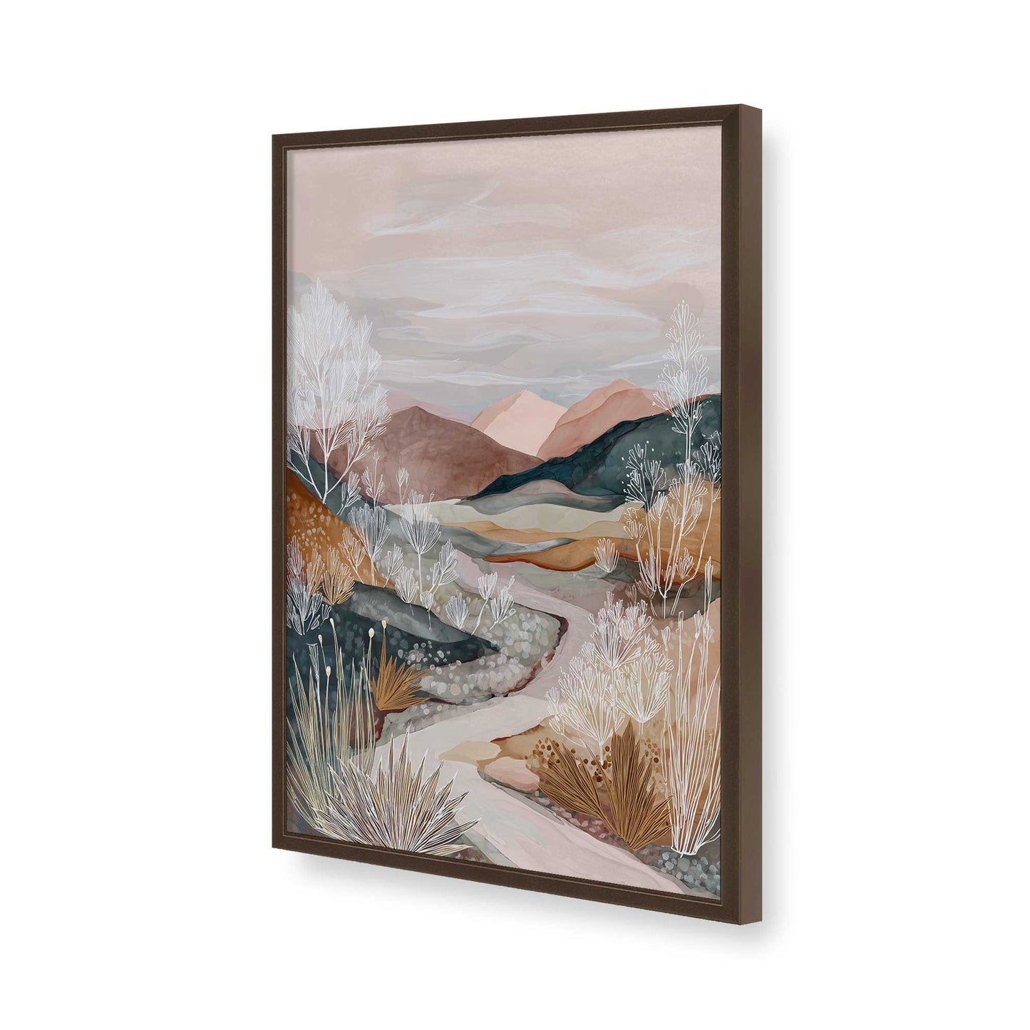 [Color:Brown], Picture of art in a Brown frame of the corner