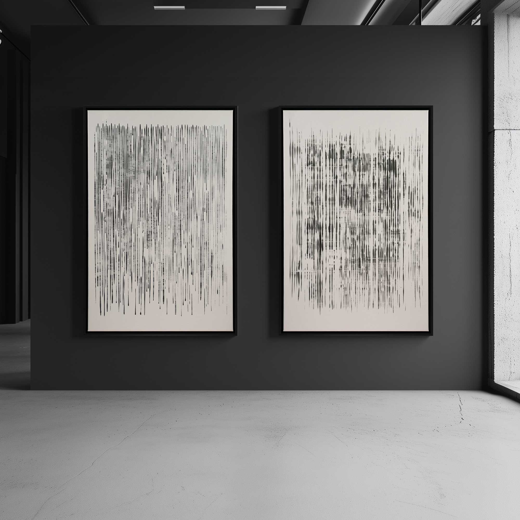 Veil of Motion set of 2 canvas prints hanging in modern style living room