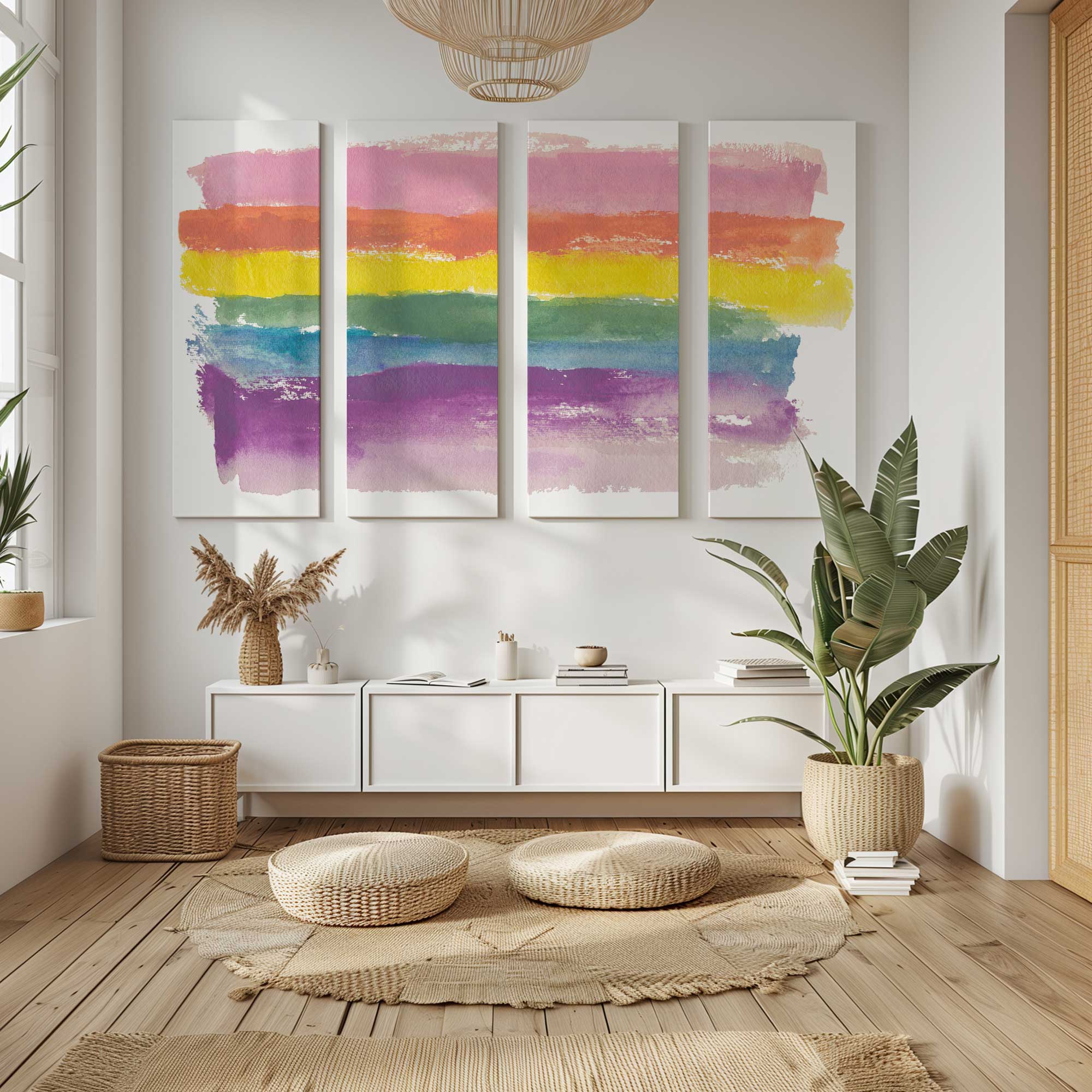 rectangular rhapsody rainbow abstract 4 piece canvas art set