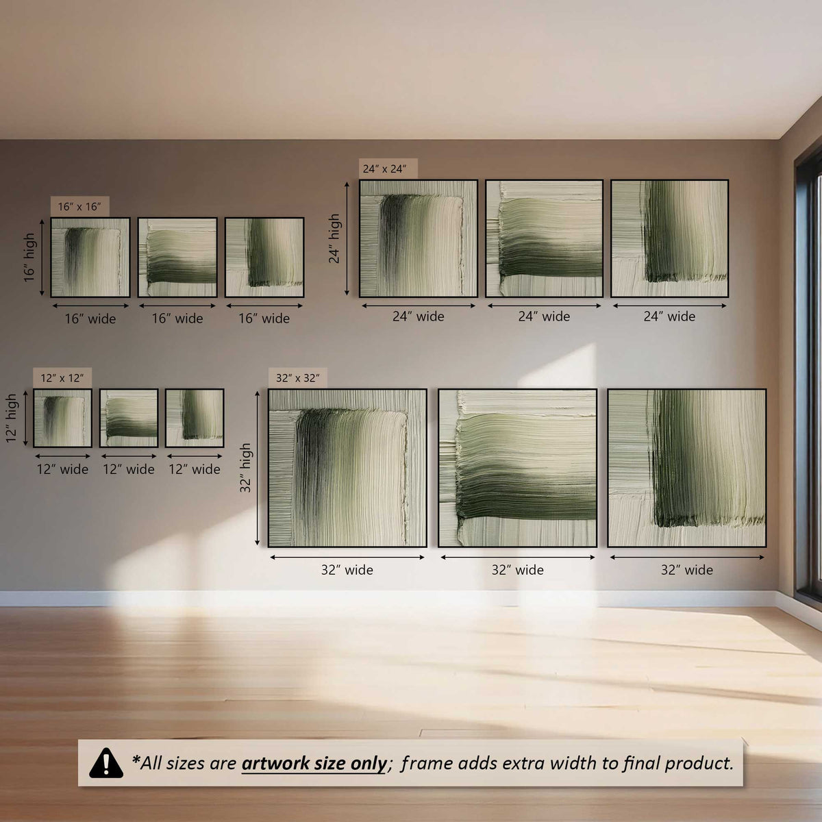 Ivory Greenfall, Set of 3 Prints on Canvas