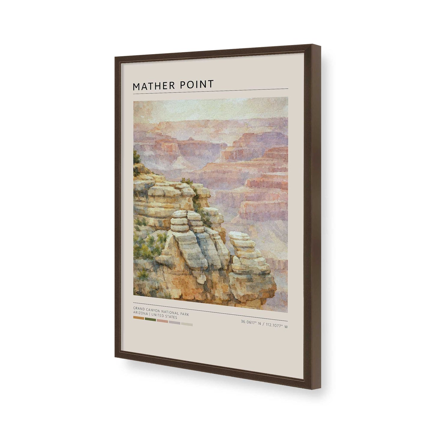 [Color:Brown], Picture of art in a Brown frame of the corner