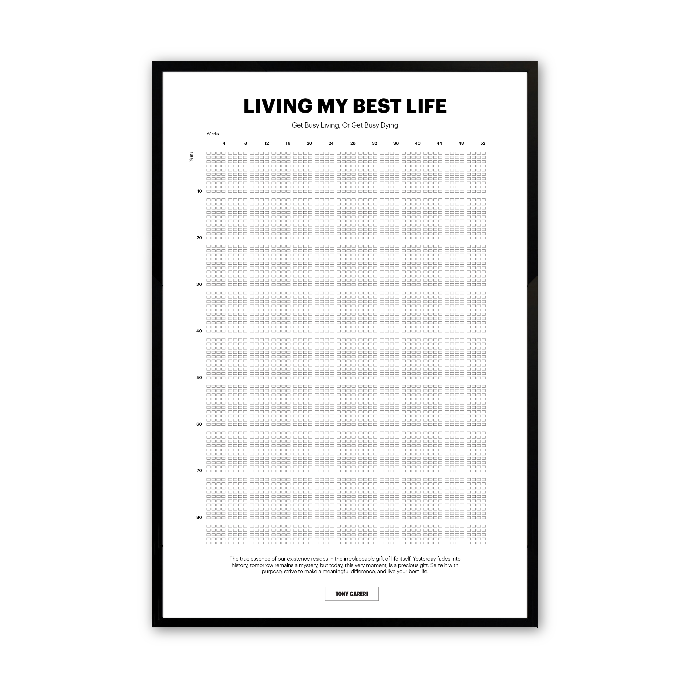 Living my best Life poster in a black frame