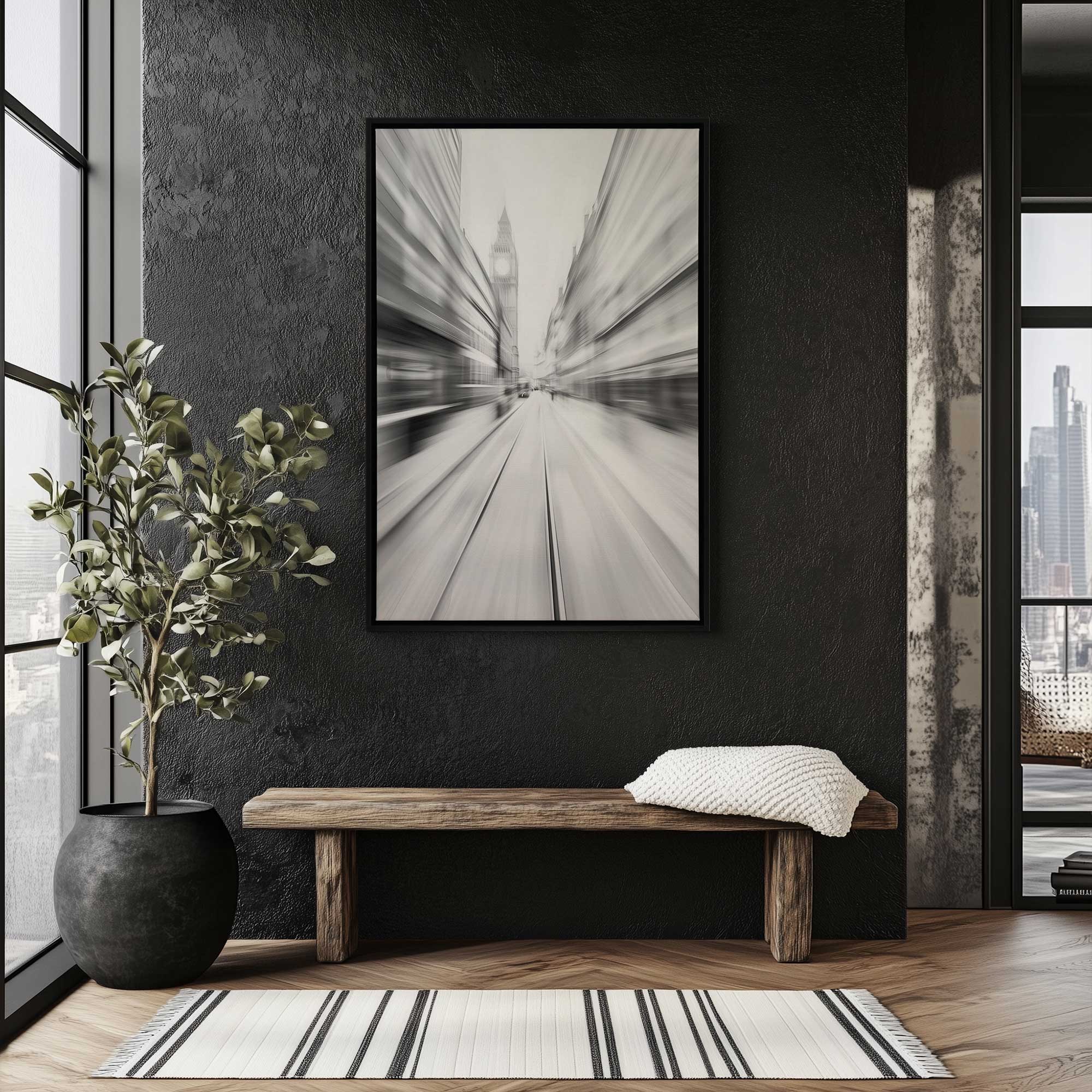 london pulse city black and white art in industrial themed room