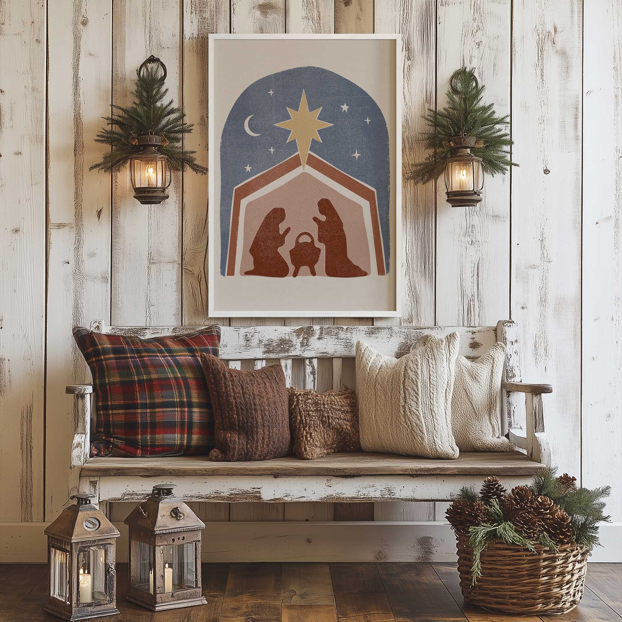 star of Bethlehem nativity scene art print on the wall