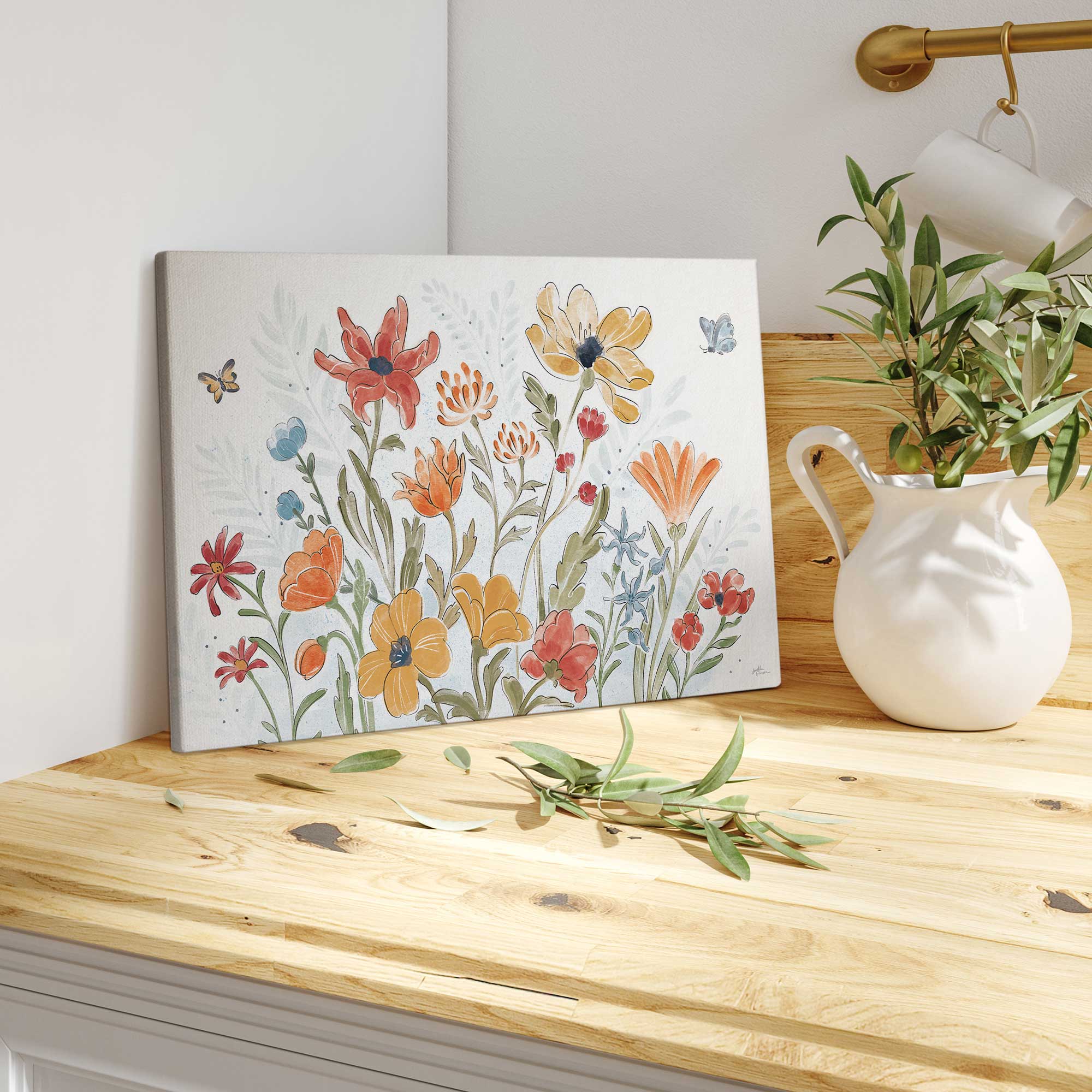 garden melody in bloom print on canvas on kitchen counter