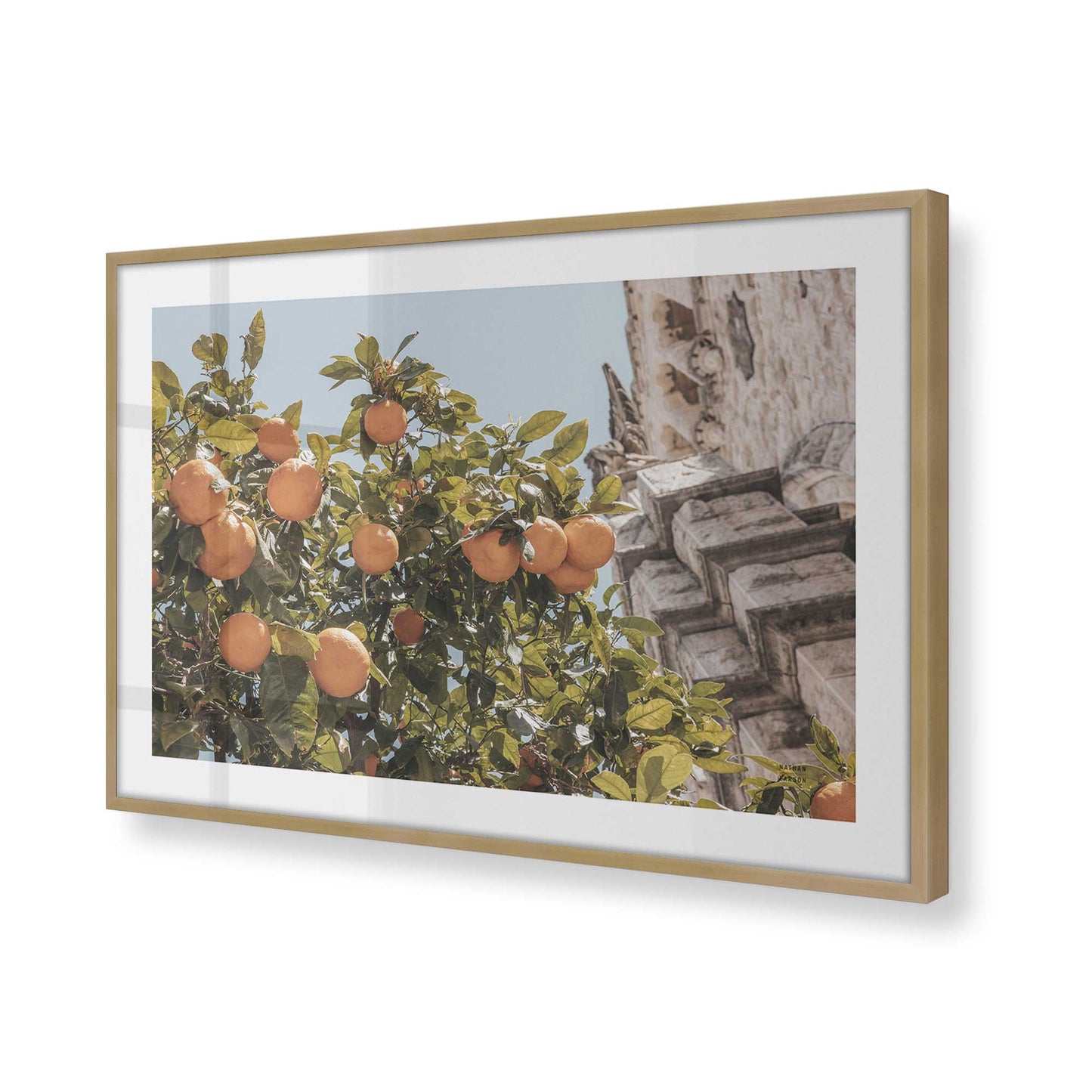 [Color:Brushed Gold], Picture of art in a Brushed Gold frame at an angle