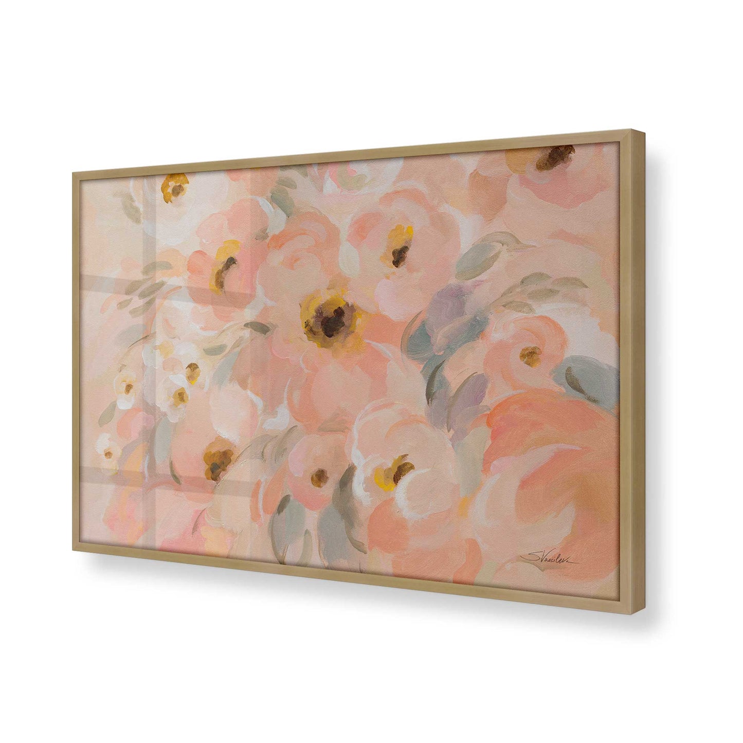 [Color:Brushed Gold], Picture of art in a Brushed Gold frame at an angle