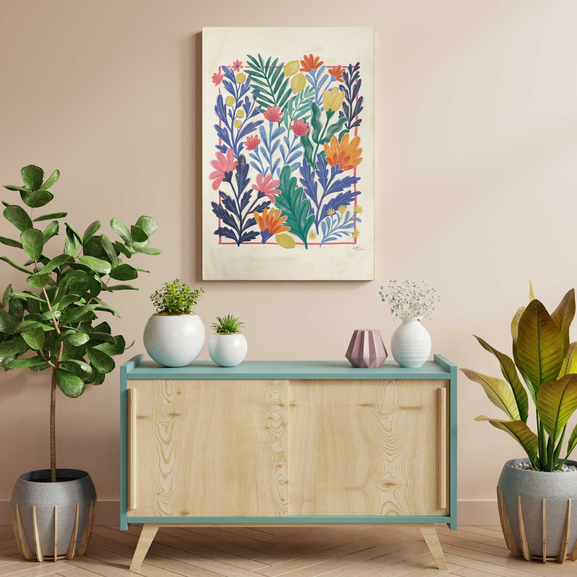 tropical floral delight III print on canvas