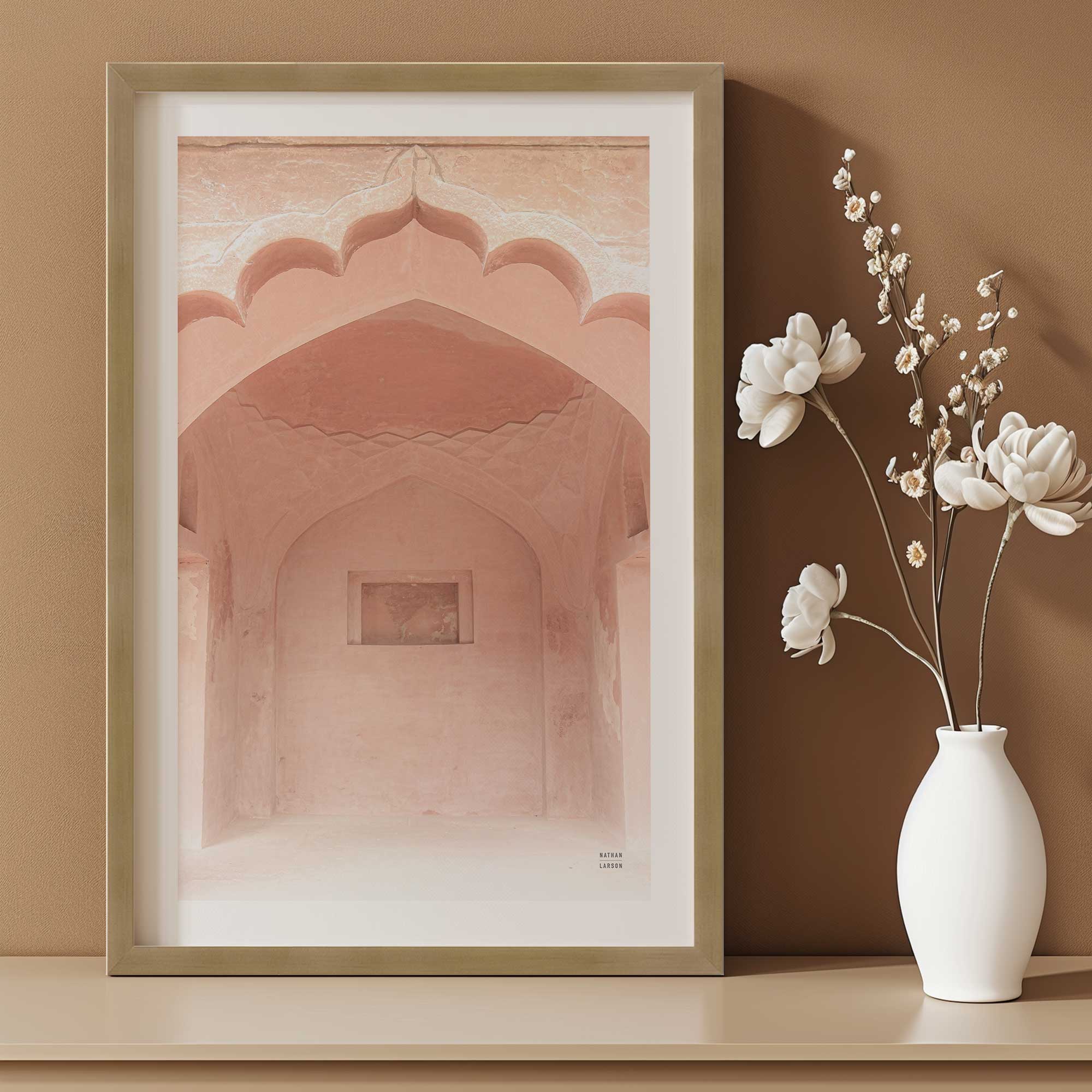 Desert Rose Alcove Print with a white mat in a gold frame