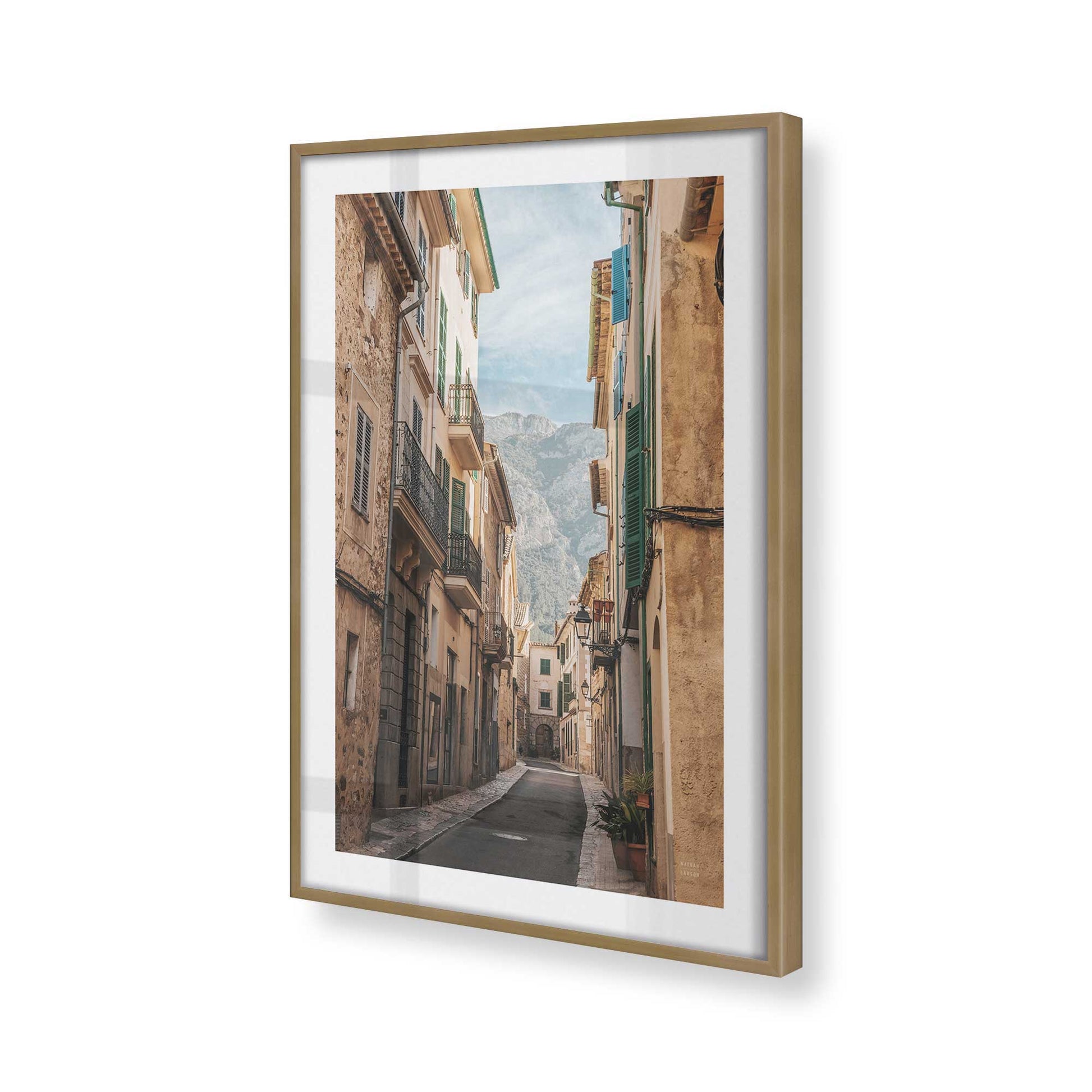 [Color:Brushed Gold], Picture of art in a Brushed Gold frame at an angle