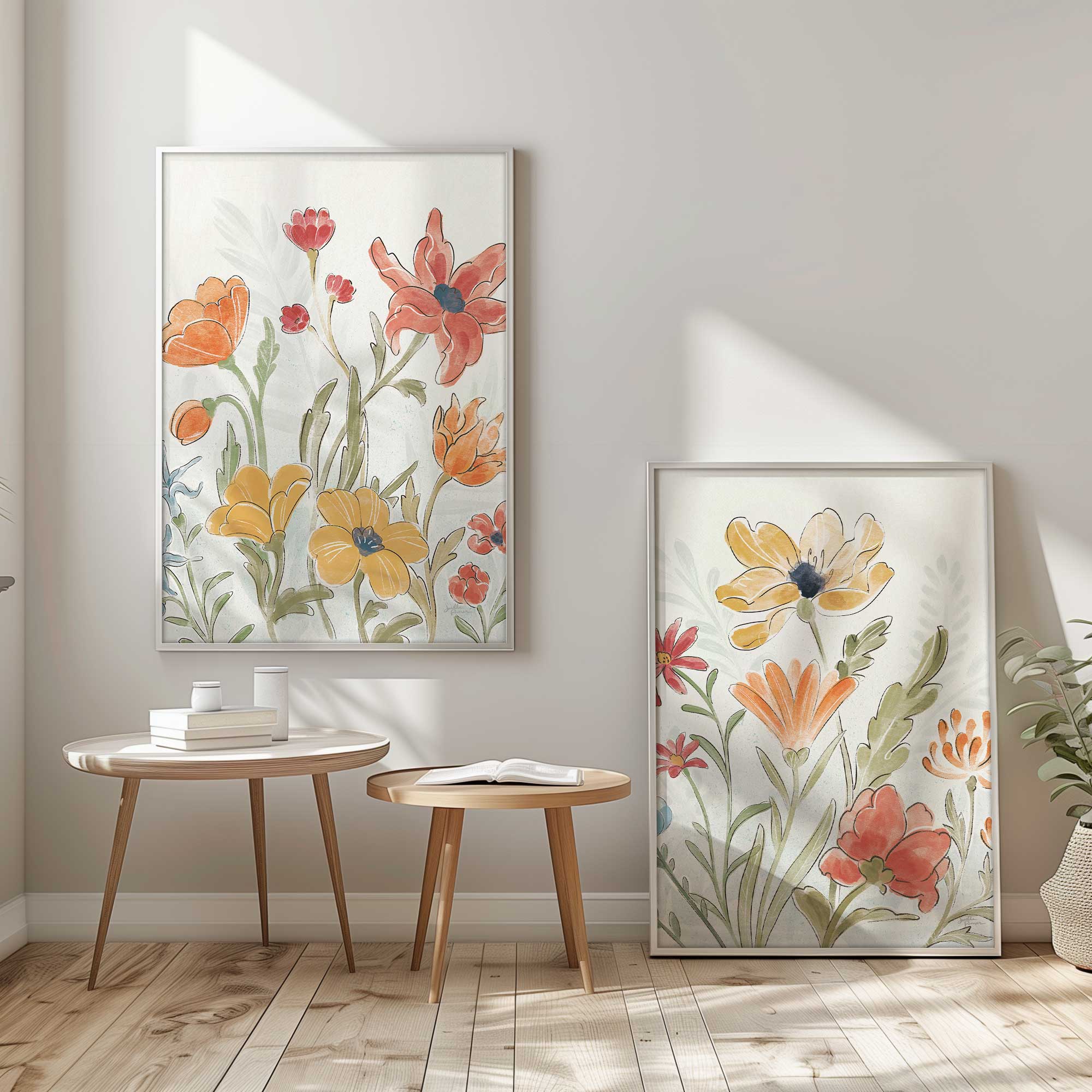 garden melody set of 2 watercolor prints in rustic living room