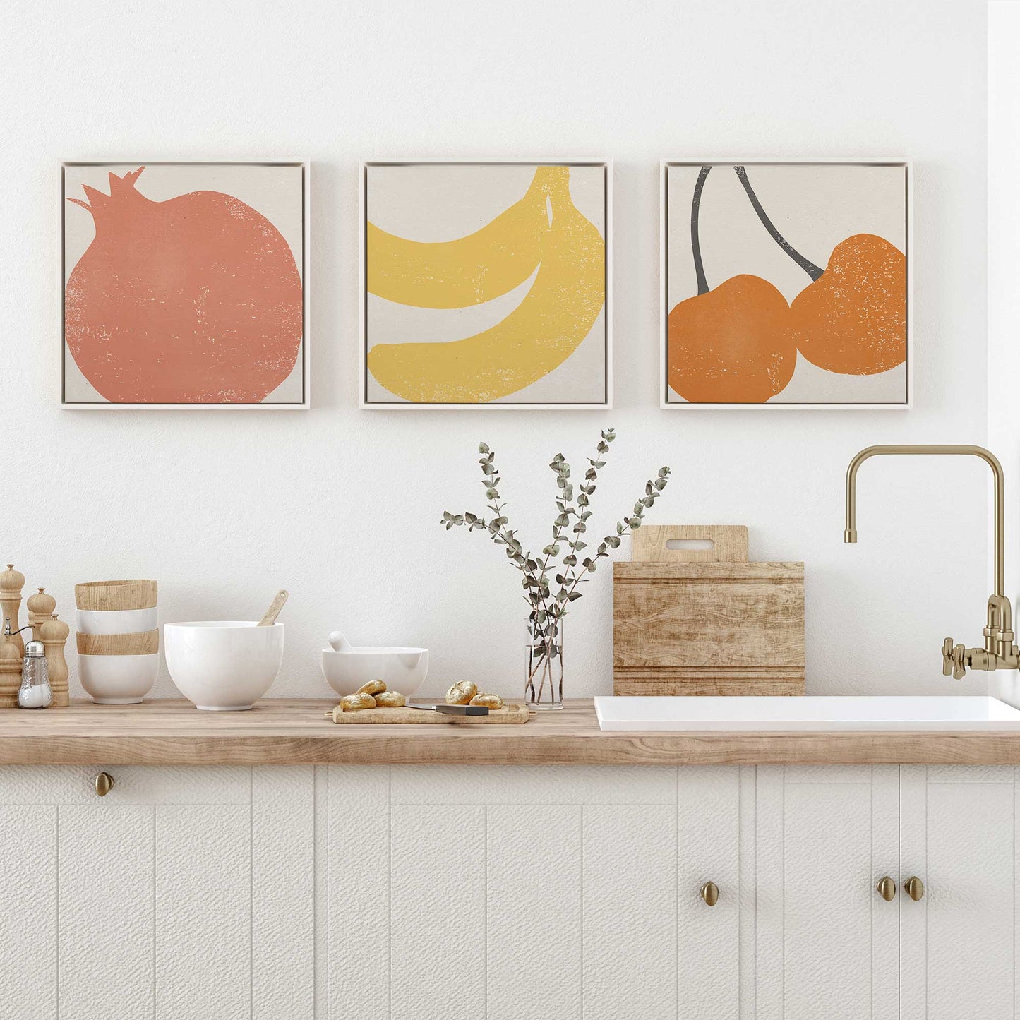 Minimalist Fruit Medley, Set of 3 Print on Canvas