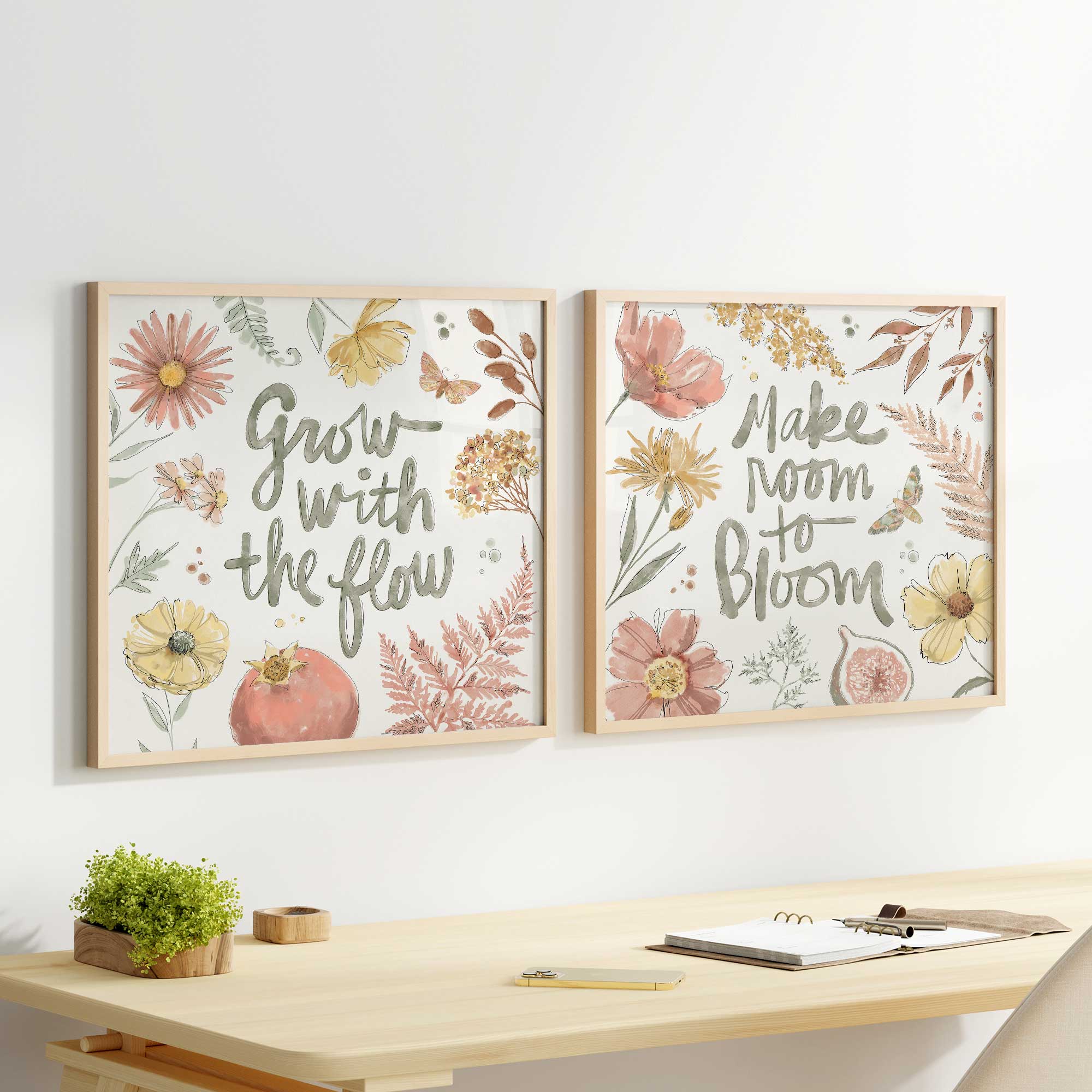 Make room to blook and grow with the flow motivational set of 2 art prints