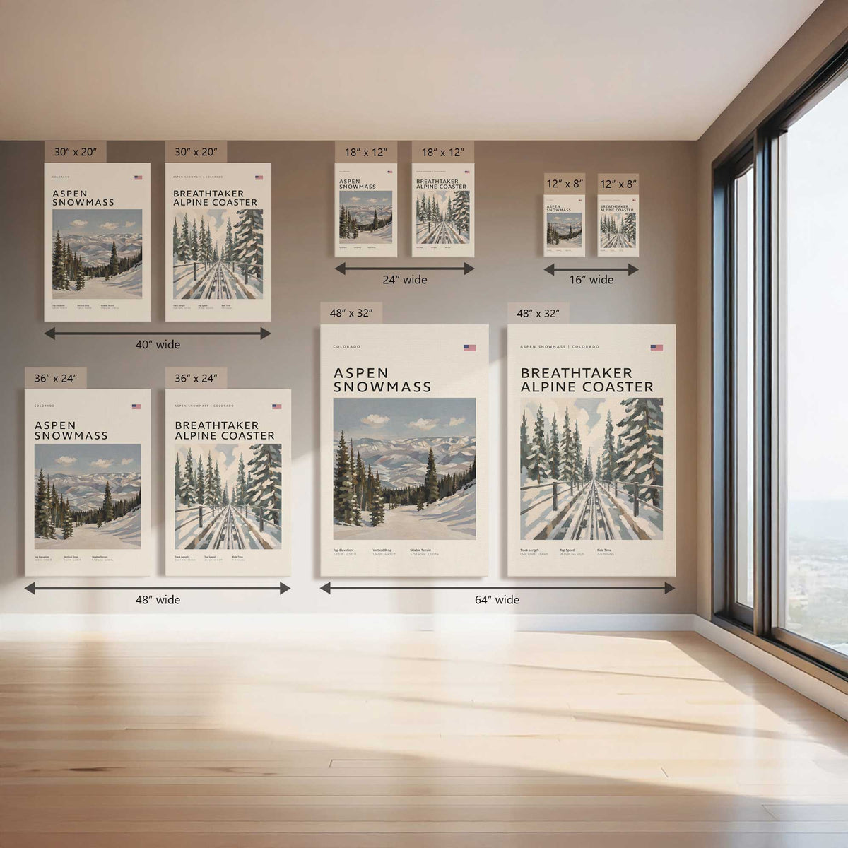 Aspen snowmass and Alpine Coaster, Set of 2 Prints on Canvas