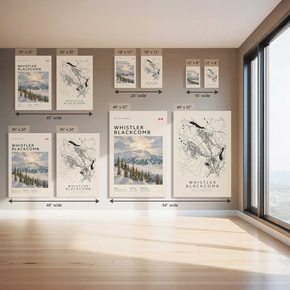 Whistler Blackcomb Ski Resort Pair, Set of 2 Prints on Canvas