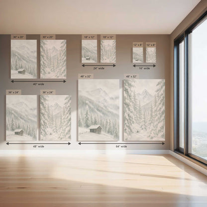 Silver Winter Chalet and Pines, Set of 2 Prints on Canvas