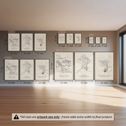 American Ski Maps, Set of 3 Prints on Canvas