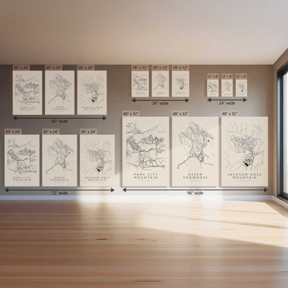 American Ski Maps, Set of 3 Prints on Canvas