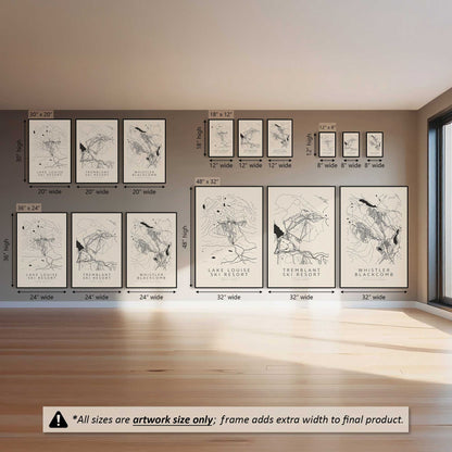 Canadian Ski Maps, Set of 3 Prints on Canvas