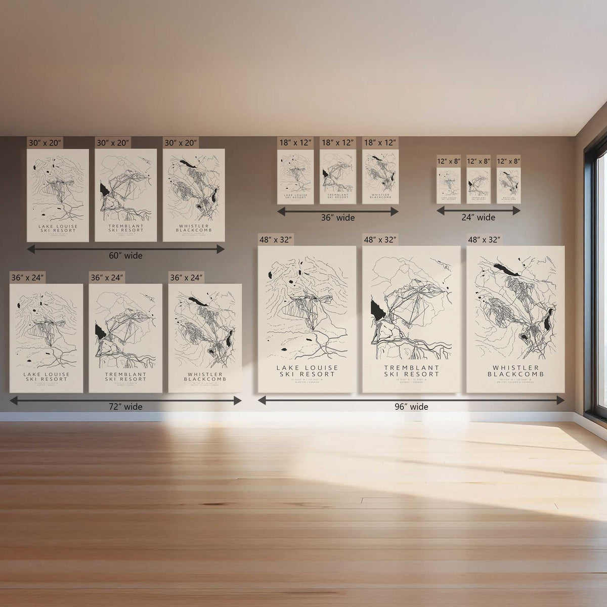 Canadian Ski Maps, Set of 3 Prints on Canvas