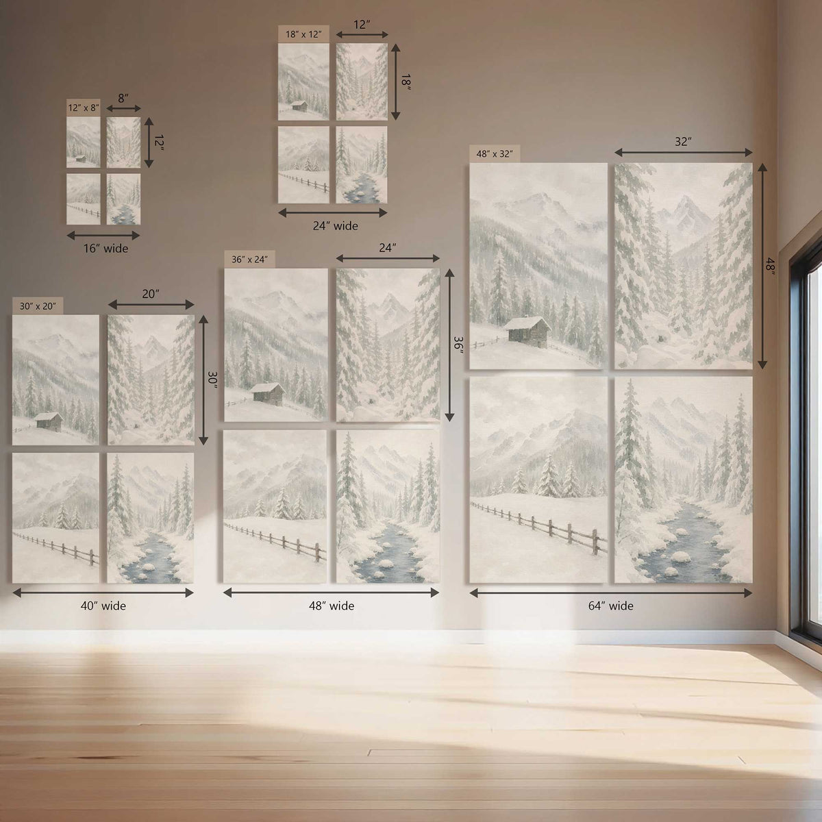 Frosted Mountain Retreat, Set of 4 Prints on Canvas