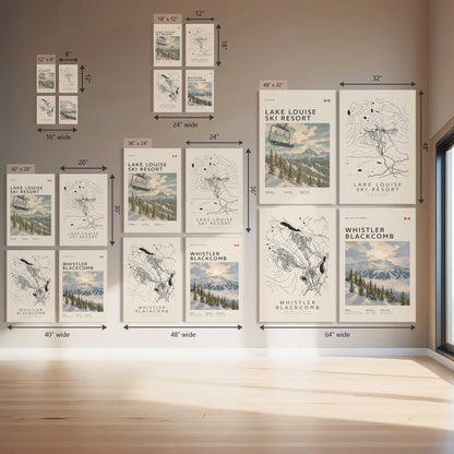 Whistler Blackcomb & Lake Louise Ski Resort II, Set of 4 Prints on Canvas
