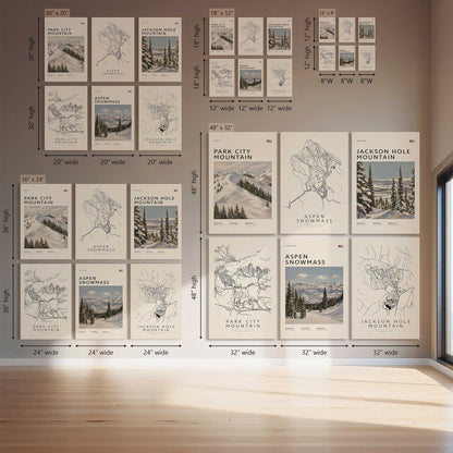 American Ski Country II, Set of 6 Prints on Canvas
