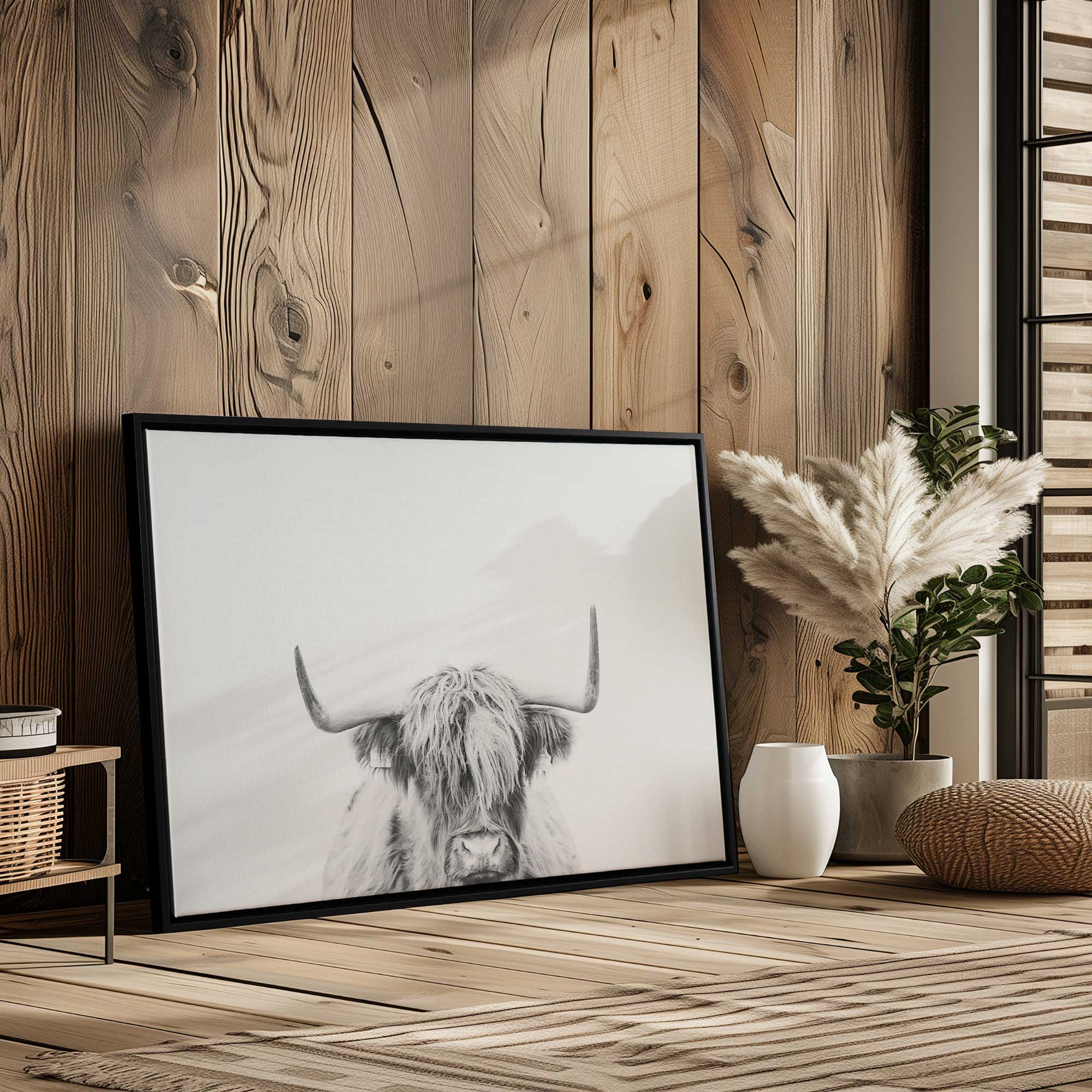 highland print black and white highland cow photograph