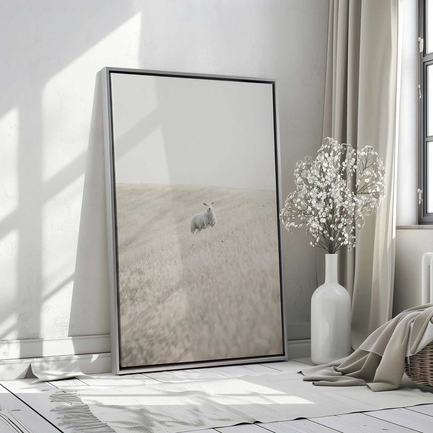 Serene Sheep Pasture Print on Canvas