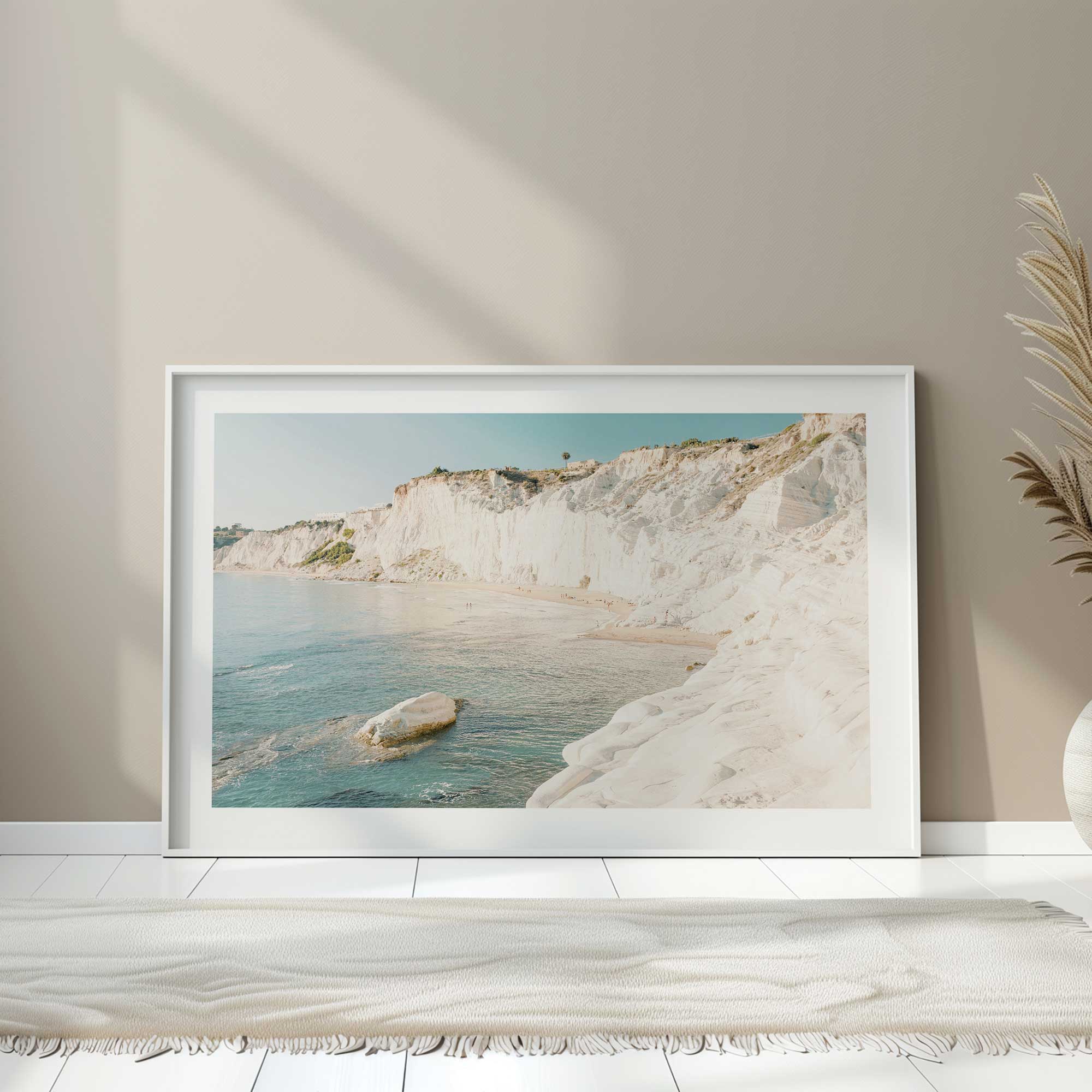 cliffside dreams print in a white frame