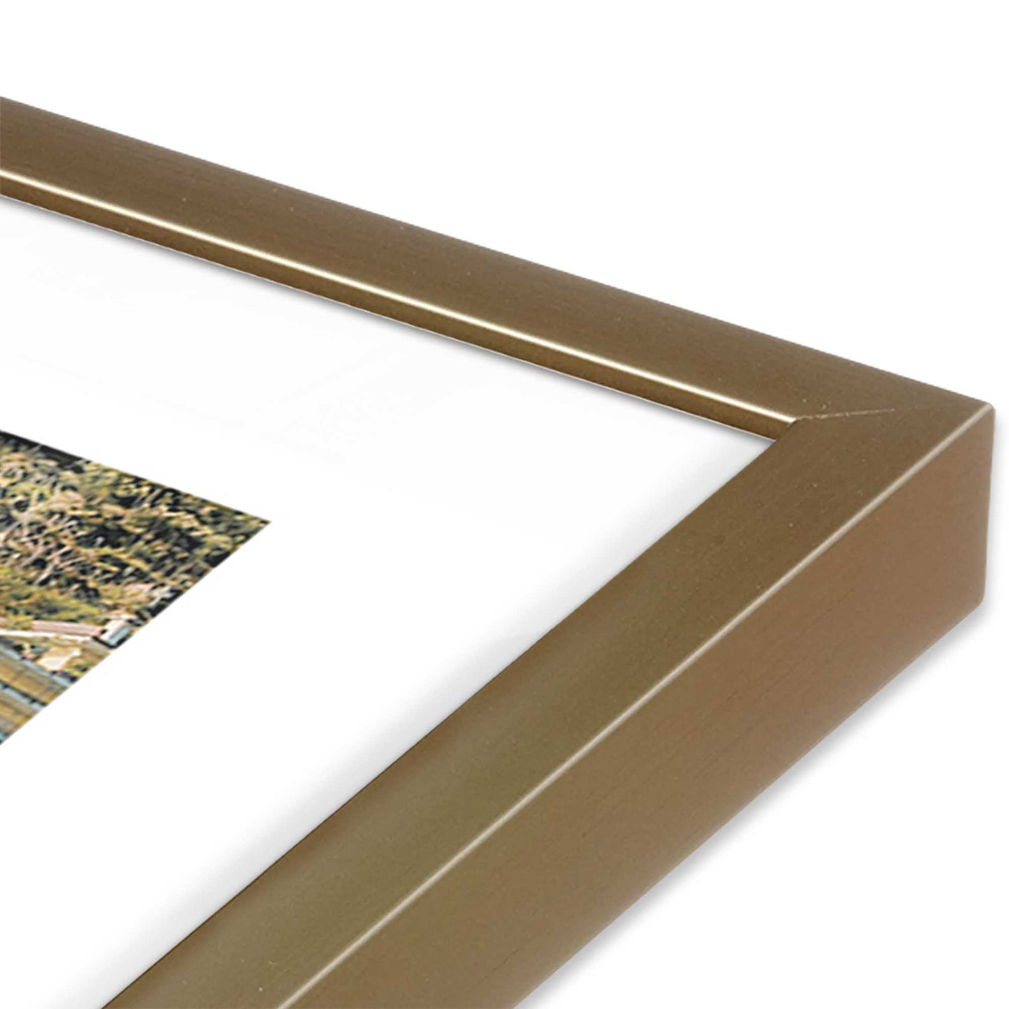 [Color:Brushed Gold] Picture of art in a Brushed Gold frame at an angle