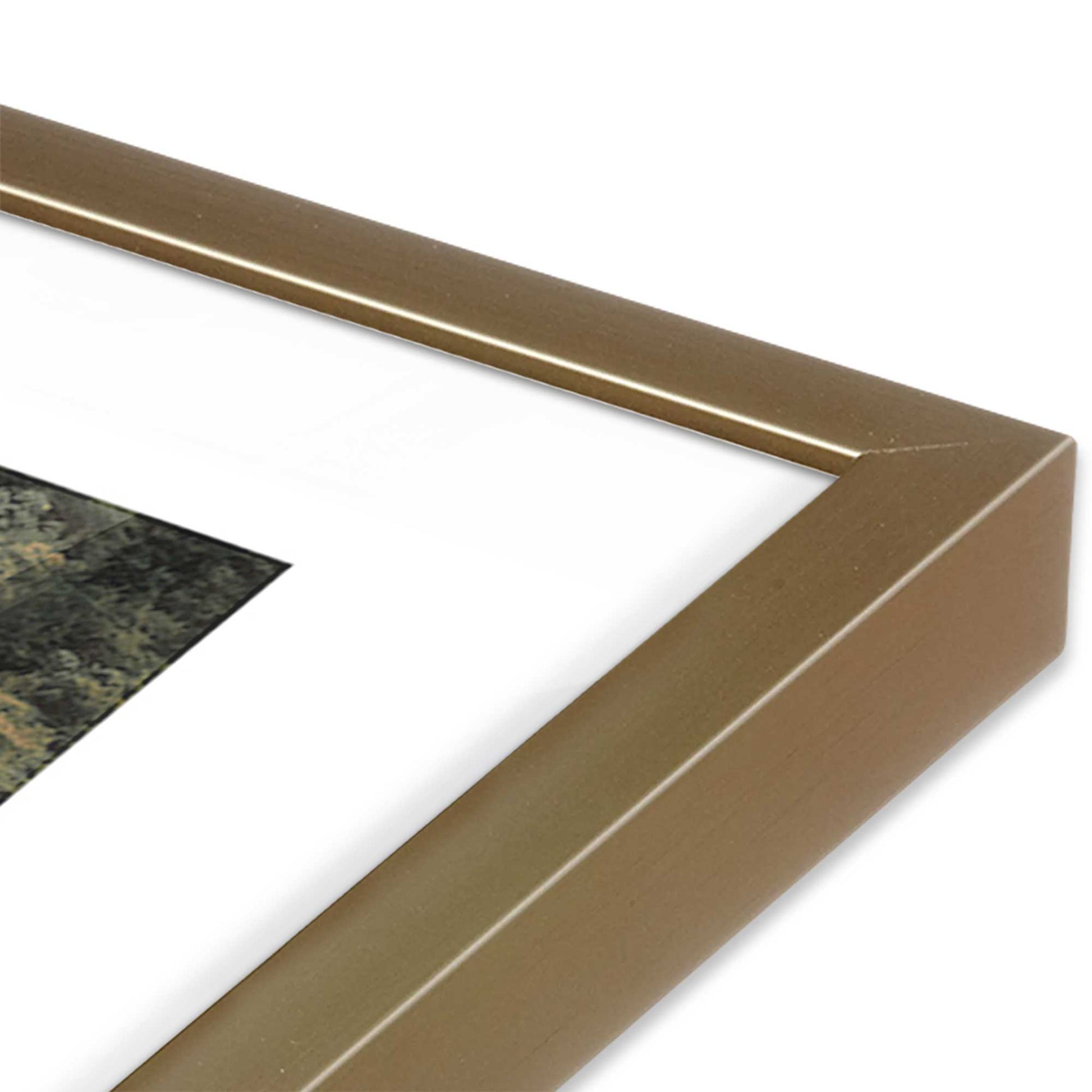 [Color:Brushed Gold] Picture of art in a Brushed Gold frame at an angle