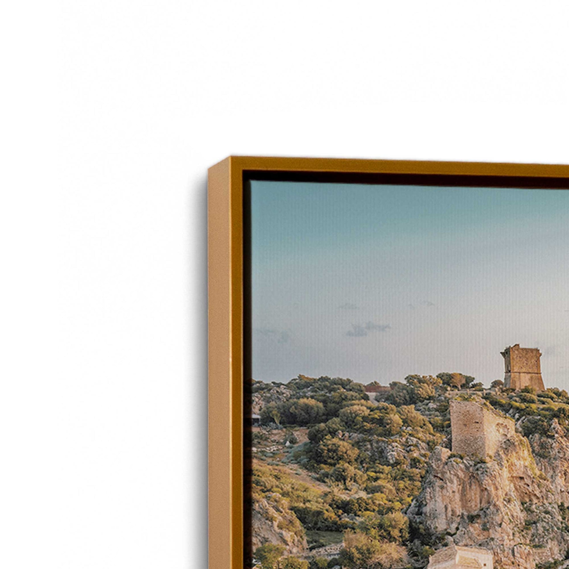 [Color:Polished Gold] Picture of art in a Polished Gold frame at an angle