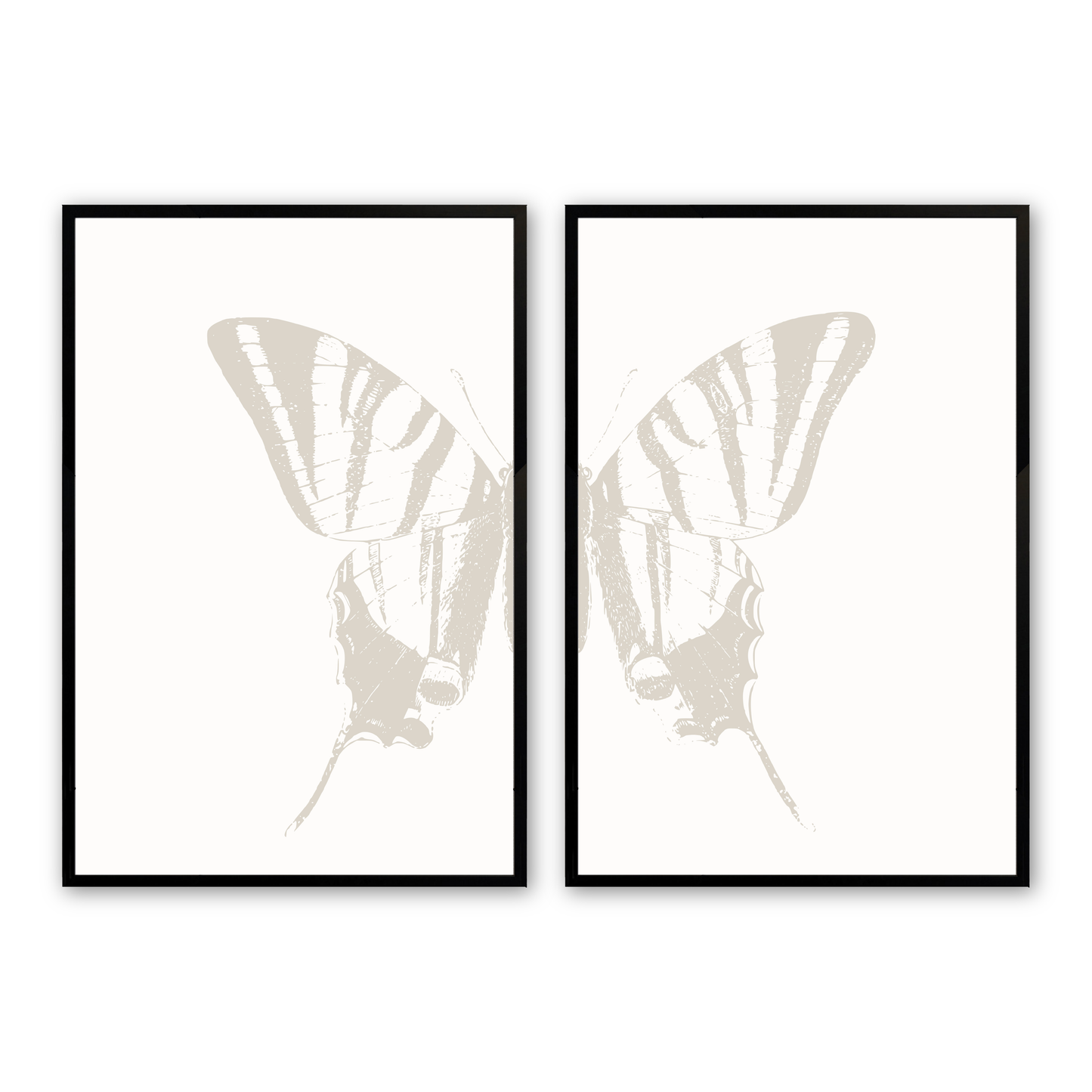 [color:Satin Black], Butterflies, Set of 2 Framed Print in a black frame