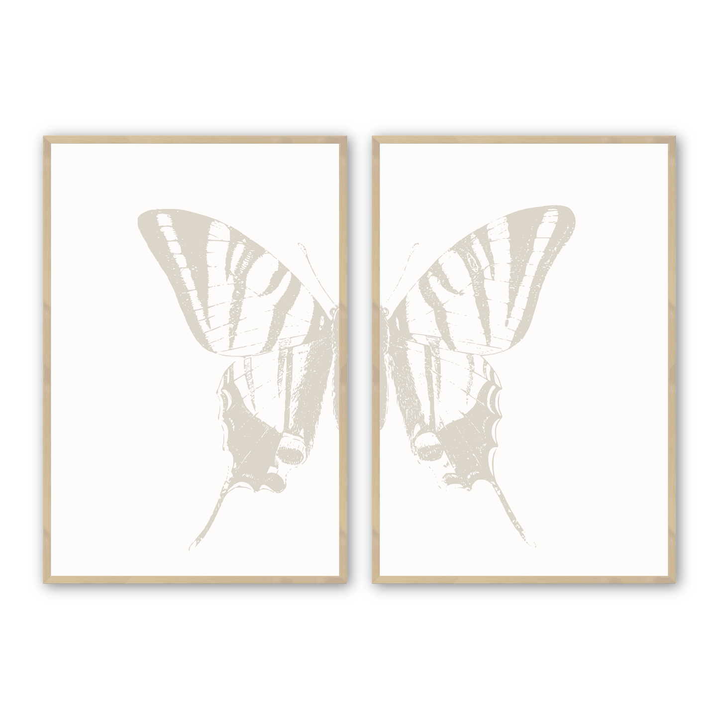 [color:Raw Maple], Butterflies, Set of 2 Framed Print in a raw maple frame