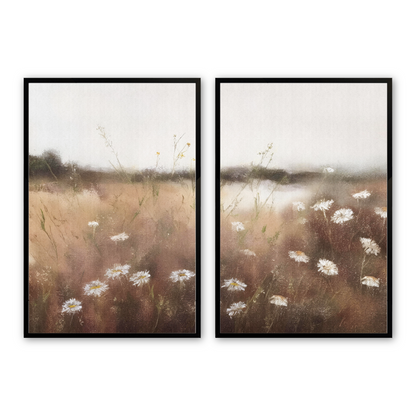 [color:Satin Black], Picture of set of 2 daisy prints in frame