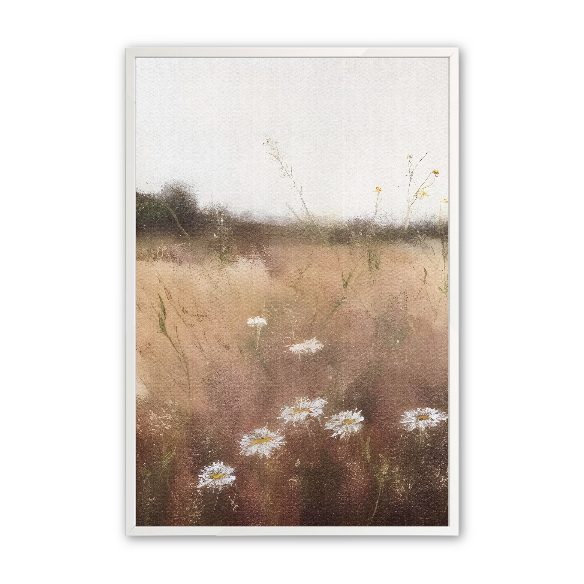 [color:Opaque White], Picture of first field of daisies print in frame
