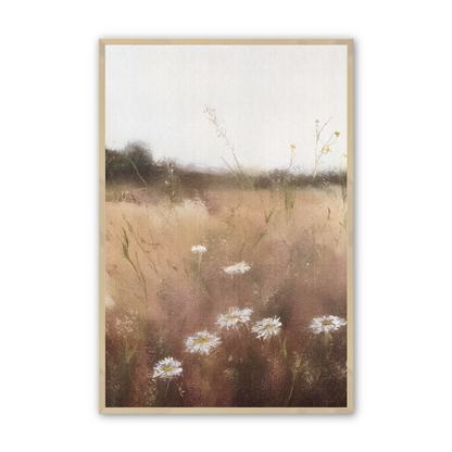 [color:Raw Maple], Picture of first field of daisies print in frame