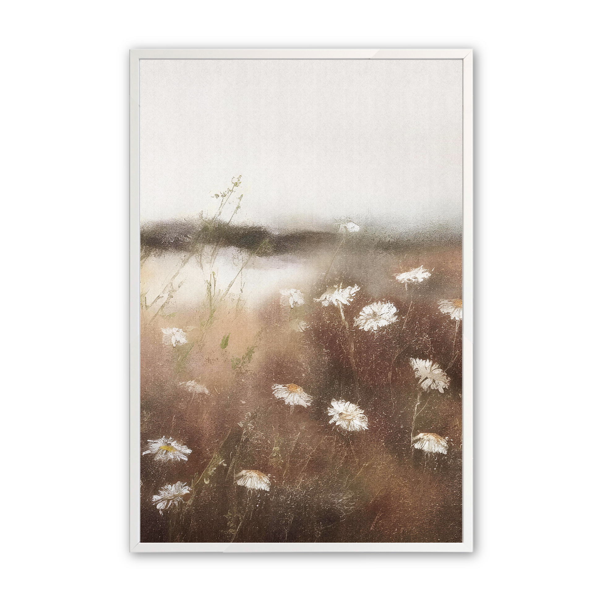 [color:Opaque White], Picture of second field of daisies print  in frame