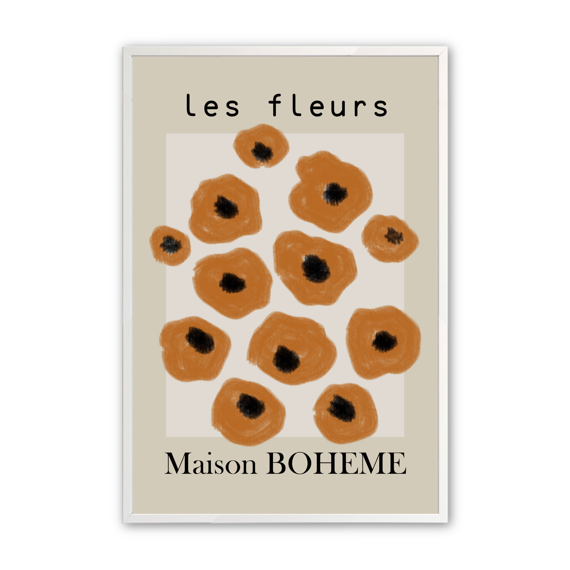 [color:Opaque White], Picture of poppies with the words Les Fleurs Maison BOHEME in a white frame