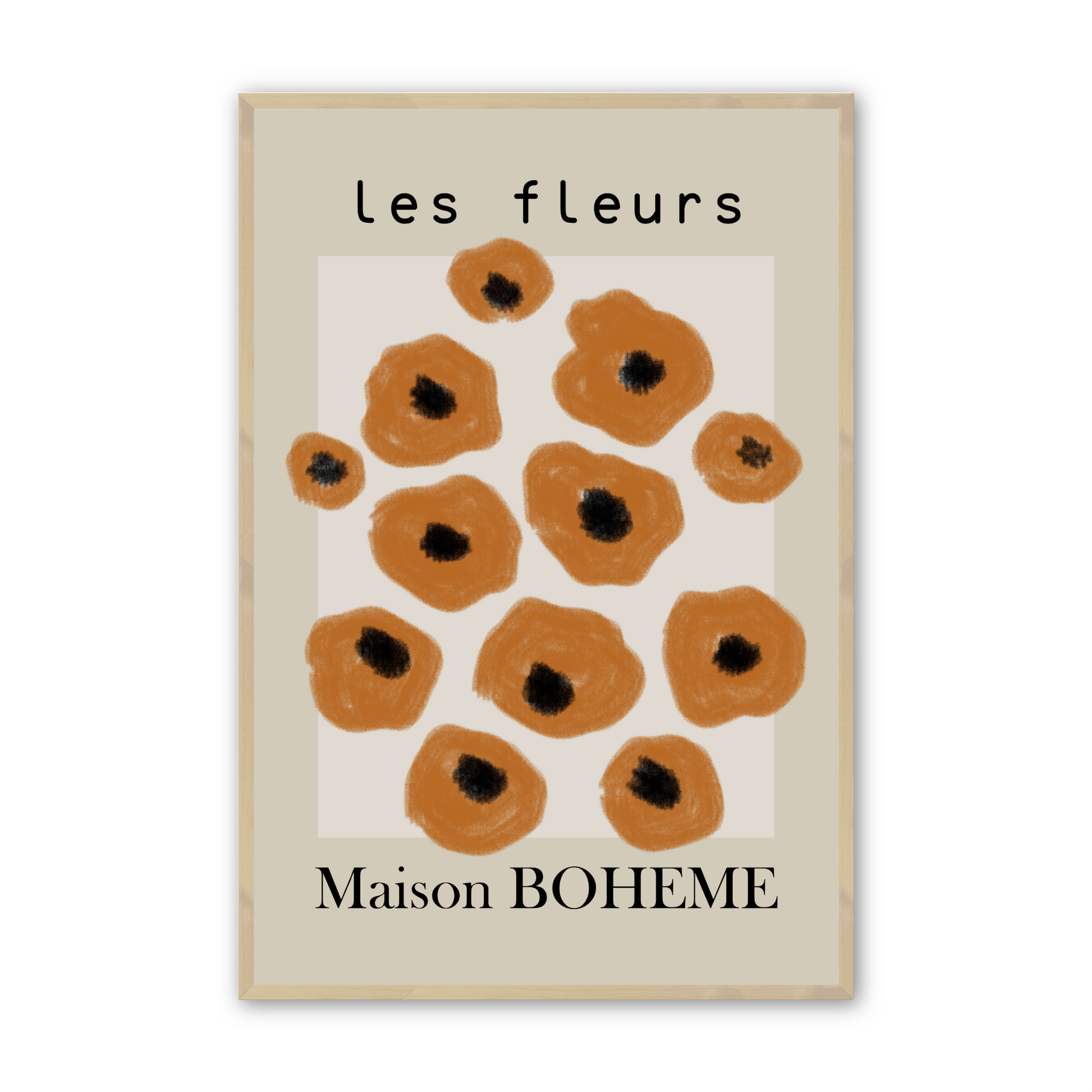 [color:Raw Maple], Picture of poppies with Les Fleurs in text in raw maple frame