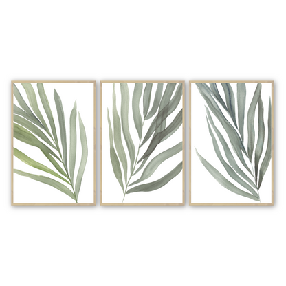 [color:Raw Maple], Picture of the set of 3 prints of ferns in a raw maple frame