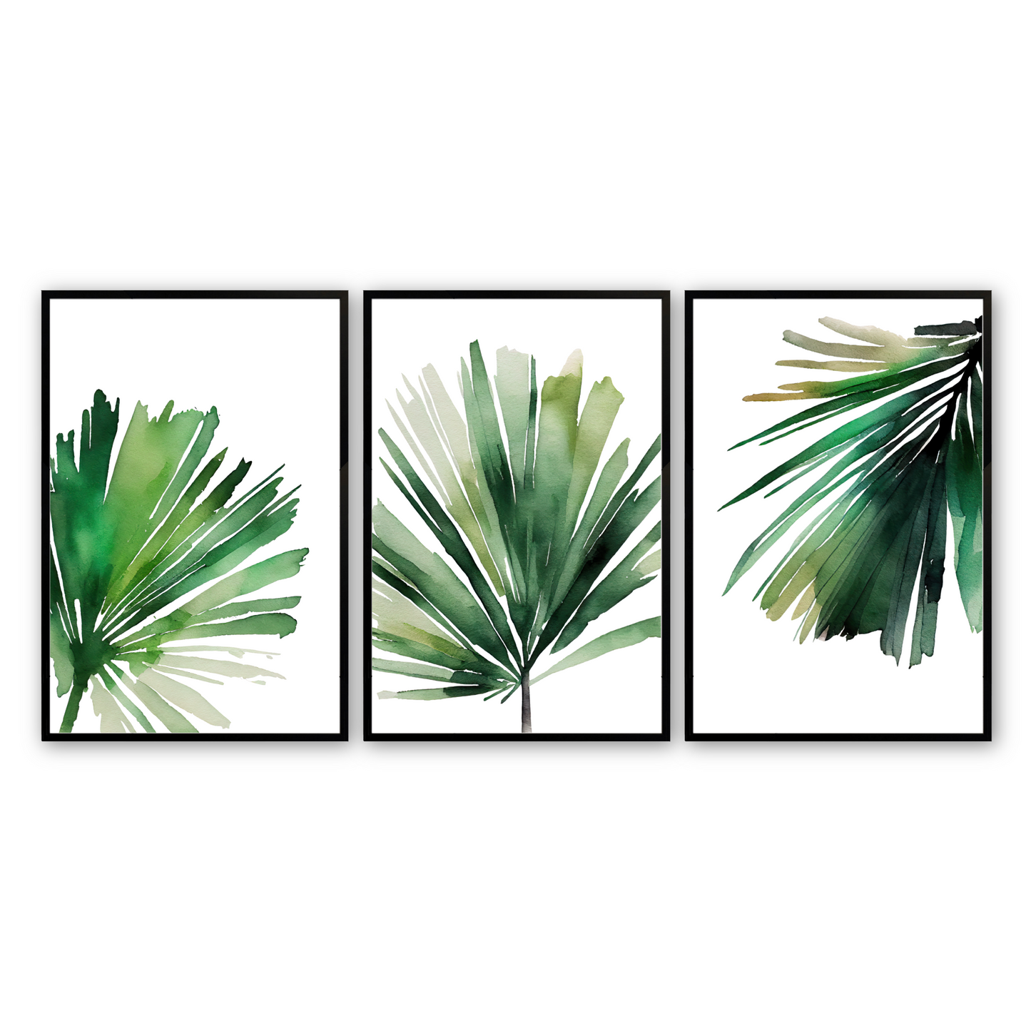 [color:Satin Black], Picture of the set of 3 prints of palms in a black frame